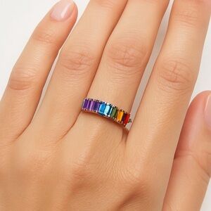 Rainbow Gemstone And Gold Eternity Ring